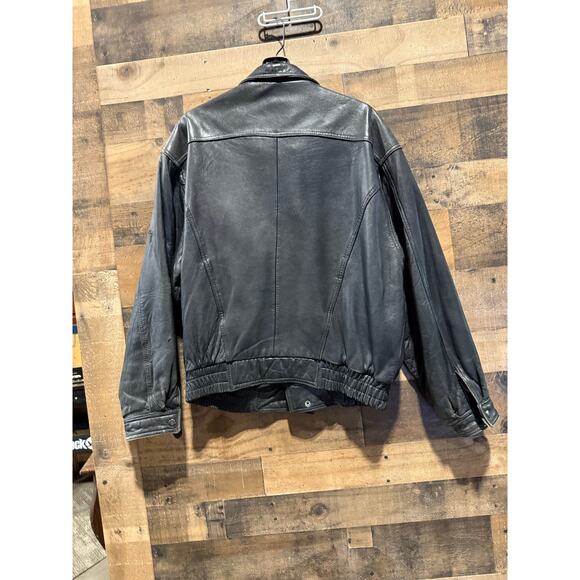I.O.U Black Leather Bomber Jacket - Mens Size L - Picture 3 of 8